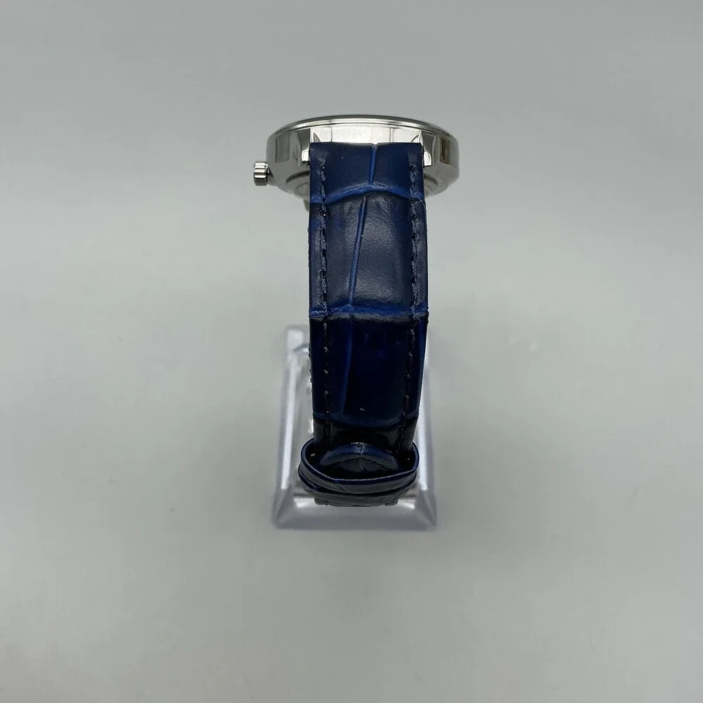 Shengke Womens Watch 32mm Silver Tone Blue Leather Band Date New Battery
